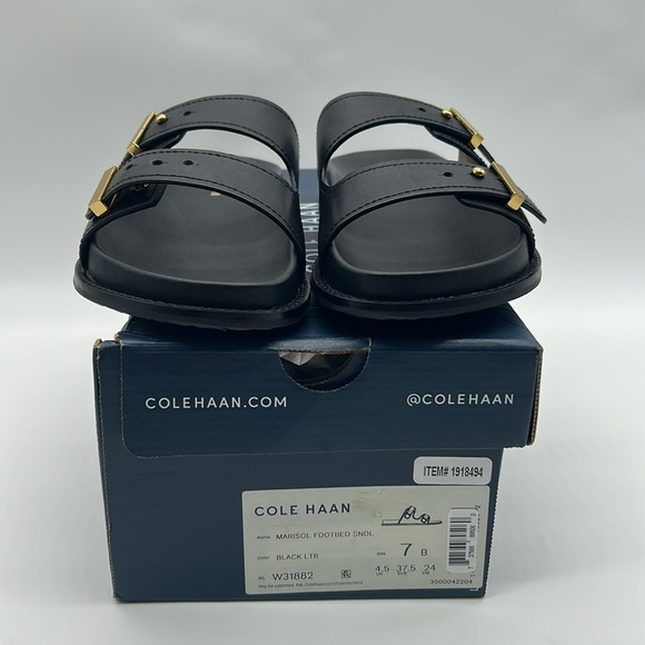Cole Haan Marisol Footbed Sandals Women’s Size 7B Black Leather Gold Buckle NWT - Picture 10 of 10
